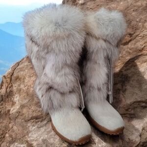 Vintage EVA pure Virgin Wool Fur & Leather Women's Boots Made In Italy